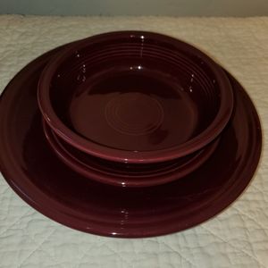 3 Piece Claret Burgundy Fiestaware Dinner Salad Plate Cereal Bowl Pre-owned